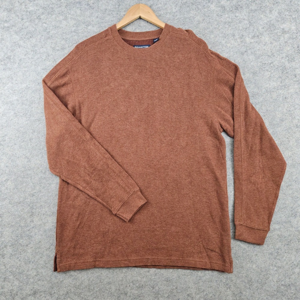 Roundtree & Yorke Pullover Sweater Men's Large Brown 100% Cotton Ribbed Knit